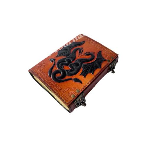 DND Celtic wiccan journals for writing vintage leather book of spells prop Black Orange Dragon handmade deckle Art Paper Diary